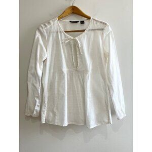 Eddie Bauer Tunic Top Womens M Beige Sheer 100% Cotton Balloon Sleeve Boho